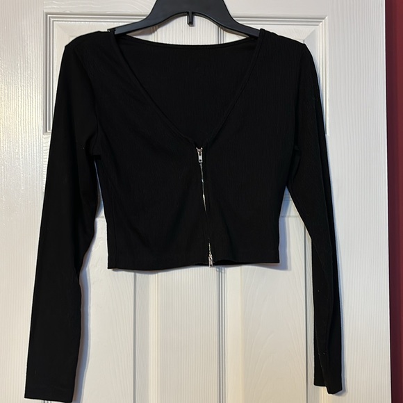 Blush mark black zip up long sleeve top size small ribbed material - Picture 1 of 5